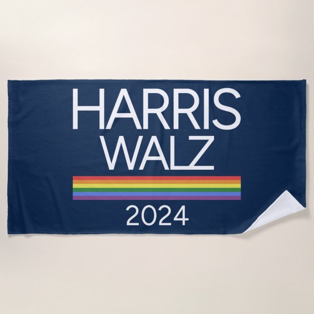 Harris Walz 2024 Rainbow LGBTQ Pride Flag Strandtuch (Vorderseite)
