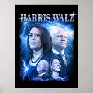 Harris Walz 2024 Retro 90er Stil Poster