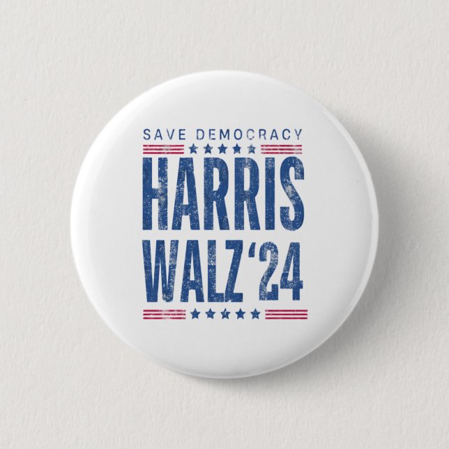 Harris Walz 2024 Rette Demokratie Button (Vorderseite)