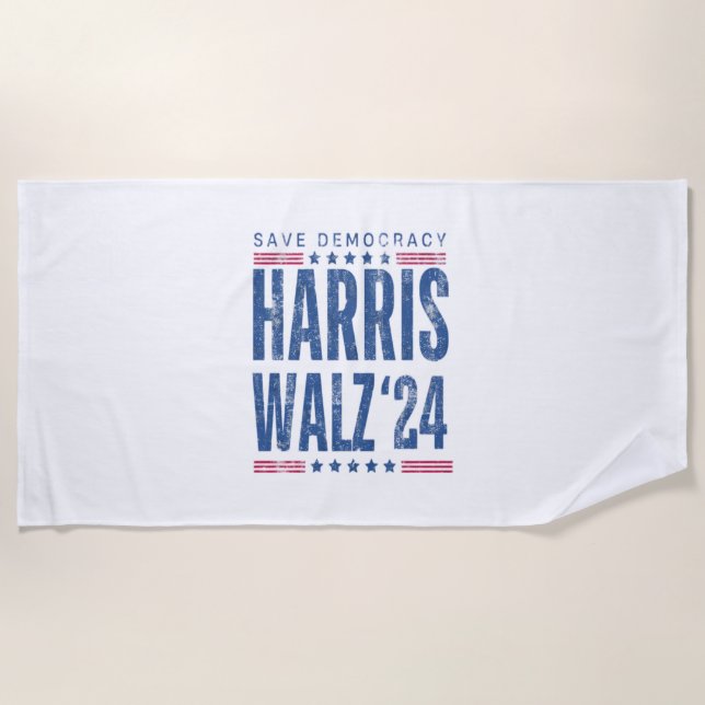 Harris Walz 2024 Rette Demokratie Strandtuch (Vorderseite)