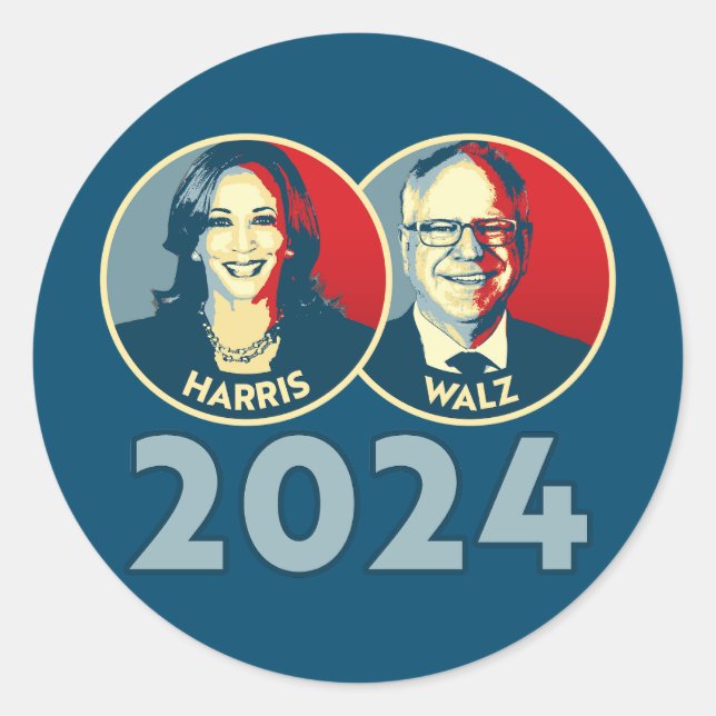 Harris Walz 2024 Runder Aufkleber (Vorderseite)