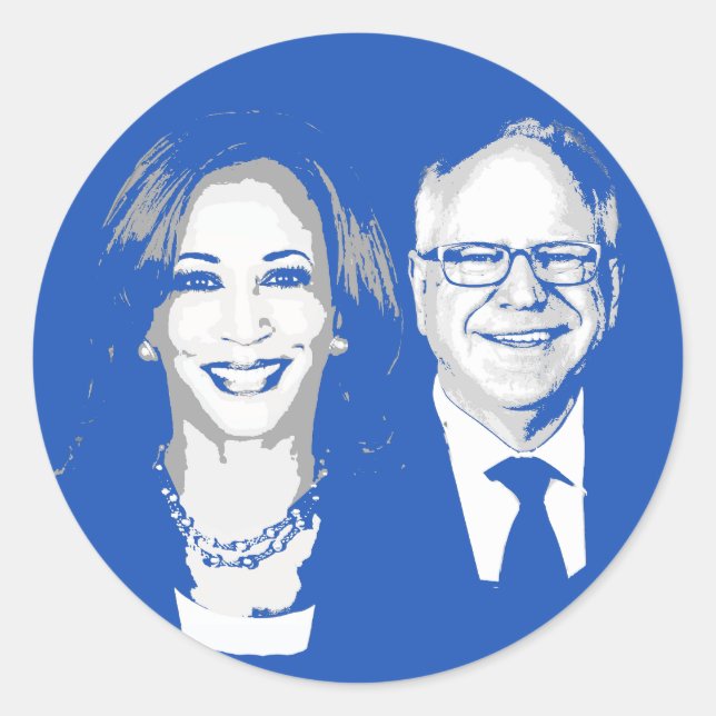 Harris Walz 2024 Runder Aufkleber (Vorderseite)