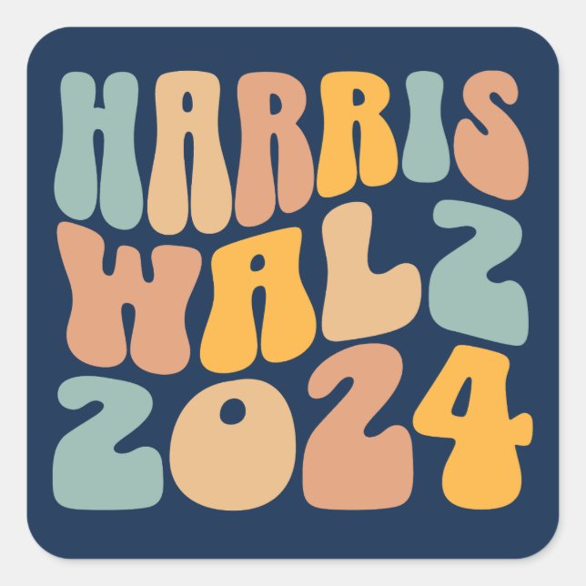 Harris Walz 2024 Trendy Wavy Boho Quadratischer Aufkleber (Vorderseite)