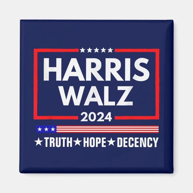 Harris Walz 2024: Truth Hope Decency Magnet (Vorne)