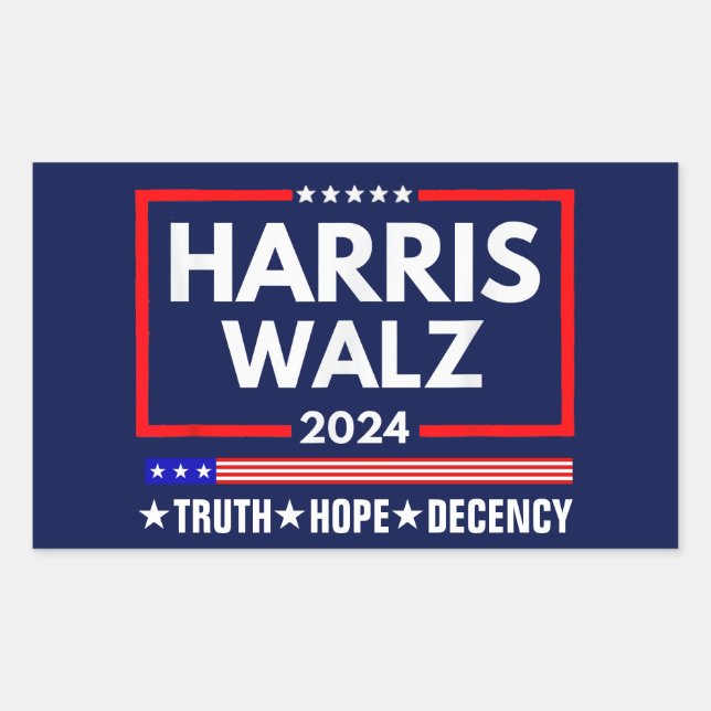 Harris Walz 2024: Truth Hope Decency Rechteckiger Aufkleber (Vorderseite)