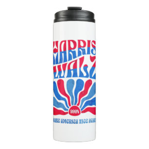 Harris Walz 2024 Vintage Boho Groovy Retro rote Bl Thermosbecher