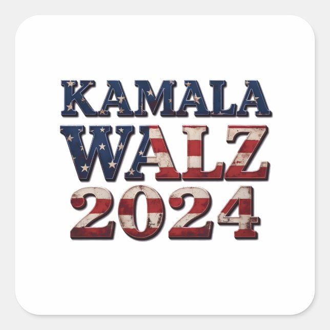 Harris Walz 2024 Wahl Kamala Tim Waltz Quadratischer Aufkleber (Vorderseite)