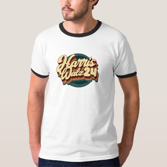 Harris Walz 24 Retro Ringer T-Shirt (Vorderseite)