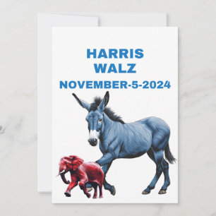 Harris/Walz, blau abstimmen, Esel, Elefant, Wahlen Einladung