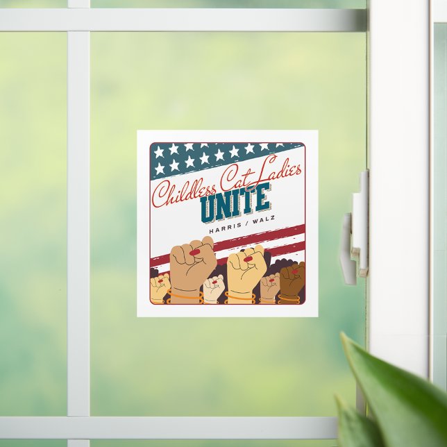 Harris Walz Childless Cat Ladys Unite Fats Fensteraufkleber (Harris Walz Childless Cat Ladies Unite Fists Window Cling)