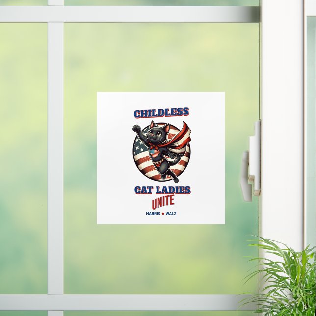 Harris Walz Childless Cat Ladys Unite Herde Cat Fensteraufkleber (Harris Walz Childless Cat Ladies Unite Hero Cat Window Cling)