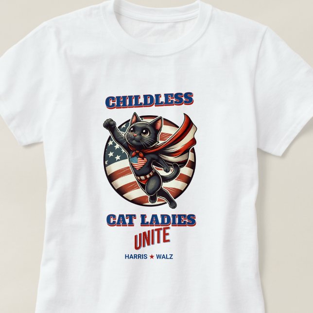 Harris Walz Childless Cat Ladys Unite Herde Cat T-Shirt (Harris Walz Childless Cat Ladies Unite Hero Cat T-Shirt)