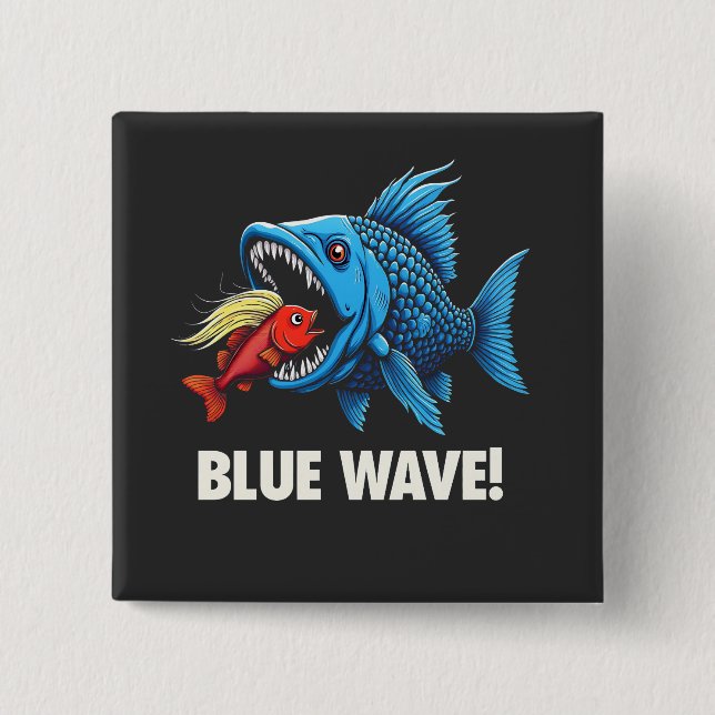 Harris Walz Election Blue Waves Democratic Fish Button (Vorderseite)
