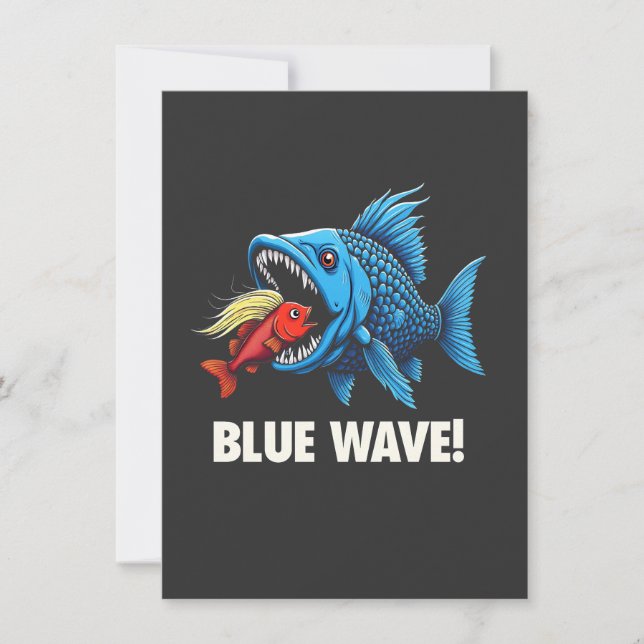 Harris Walz Election Blue Waves Democratic Fish Einladung (Vorderseite)