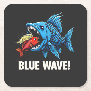 Harris Walz Election Blue Waves Democratic Fish Rechteckiger Pappuntersetzer