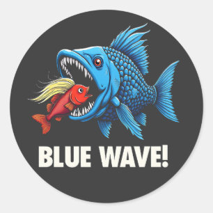 Harris Walz Election Blue Waves Democratic Fish Runder Aufkleber