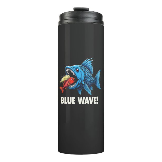 Harris Walz Election Blue Waves Democratic Fish Thermosbecher (Vorderseite)
