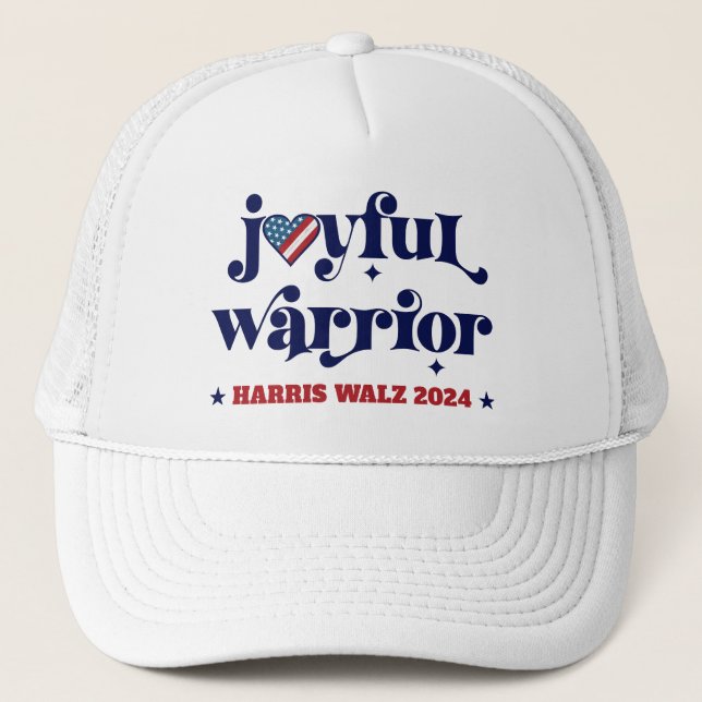 Harris Walz Election Joyful Warrior USA Flag Herz Truckerkappe (Vorderseite)