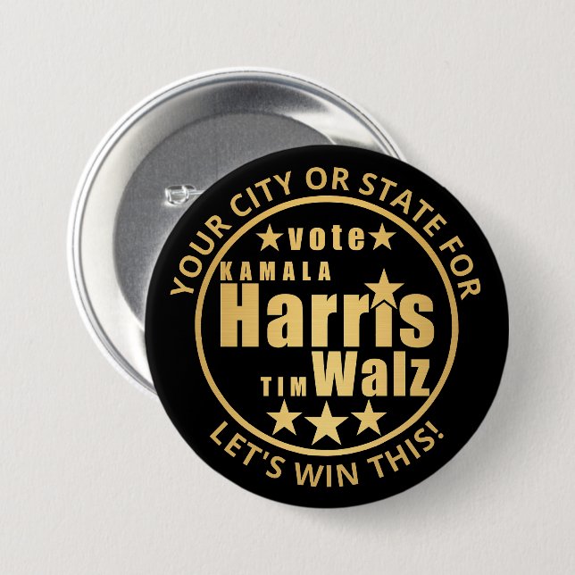 Harris Walz Gold Personalisierte Wahlen Politisch Button (Vorne & Hinten)