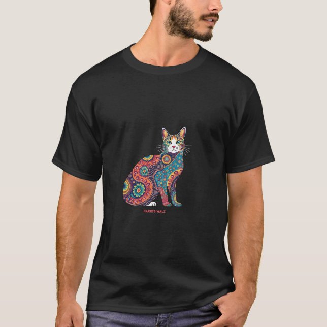 HARRIS WALZ Psychedelic Cat Mandala T Shirt (Vorderseite)
