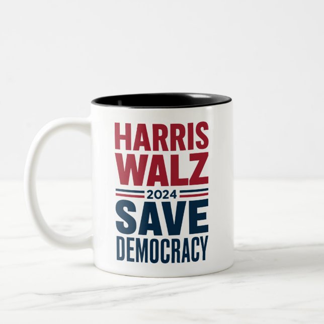 Harris Walz Rette Demokratie Zweifarbige Tasse (Links)