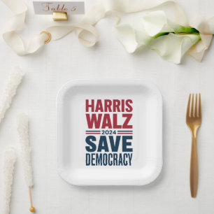 Harris Walz Rettet die Demokratie Pappteller