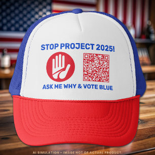 Harris/Walz 'Stopp Project 2025!' Vote Blue QR Cod Truckerkappe