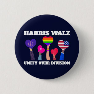 Harris Walz Unity über Division LGBTQ Dark Blue Button