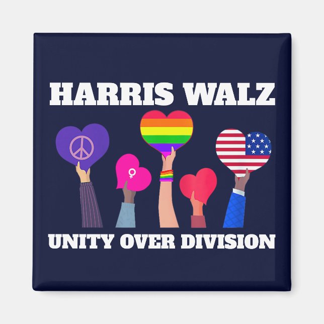 Harris Walz Unity über Division LGBTQ Dark Blue Magnet (Vorne)