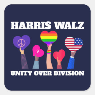 Harris Walz Unity über Division LGBTQ Dark Blue Quadratischer Aufkleber