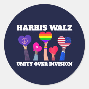 Harris Walz Unity über Division LGBTQ Dark Blue Runder Aufkleber