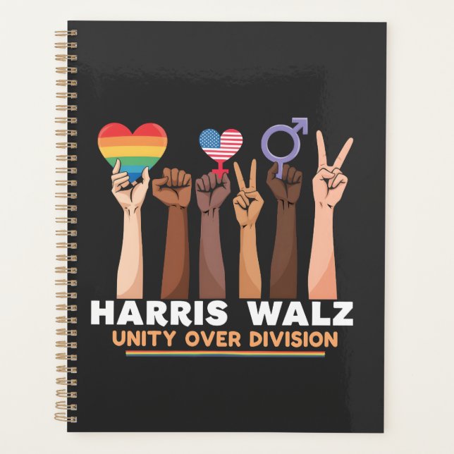 Harris Walz Unity über Division Peace Liebe LGBTQ Planer (Vorderseite)