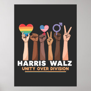 Harris Walz Unity über Division Peace Liebe LGBTQ Poster