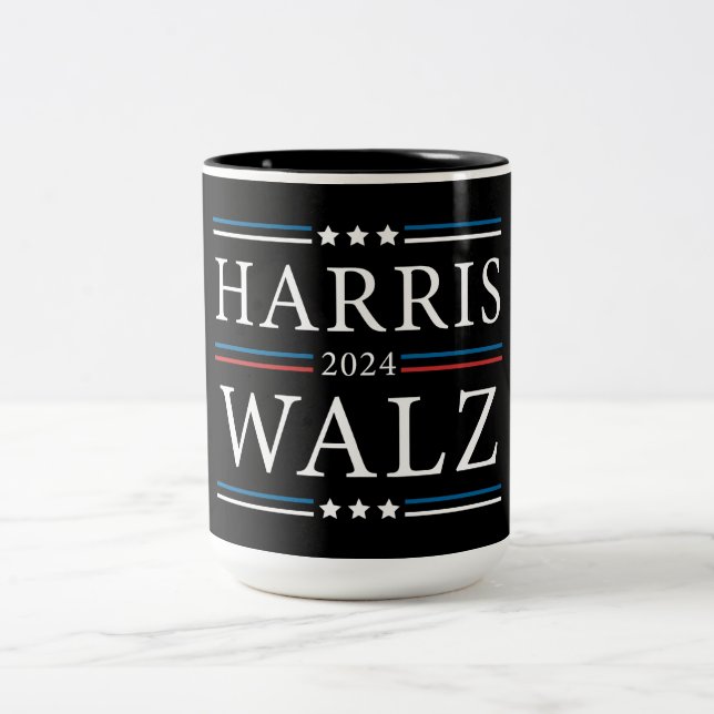 Harris Walz Wahlen 2024 Zweifarbige Tasse (Mittel)