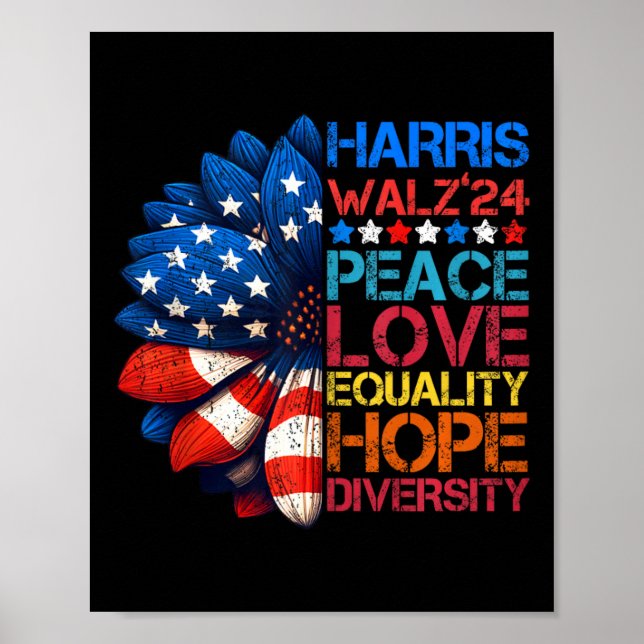 Harris Wheimer 2024 Peace Liebe Equality Hope Dive Poster (Vorne)
