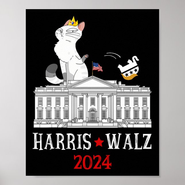 Harris Won 2024 Präsidentschaftswahl Funny Cat Lad Poster (Vorne)