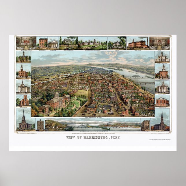 Harrisburg, PA - Panoramakarte - 1855 Poster (Vorne)