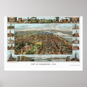 Harrisburg, panoramische Karte PAs - 1855 Poster