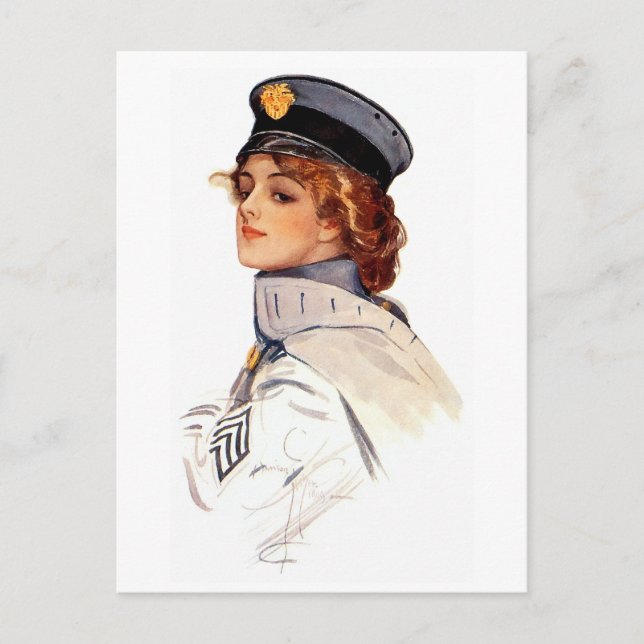 Harrison Fisher: Dienstmädchen bei den Waffen Postkarte (Vorderseite)