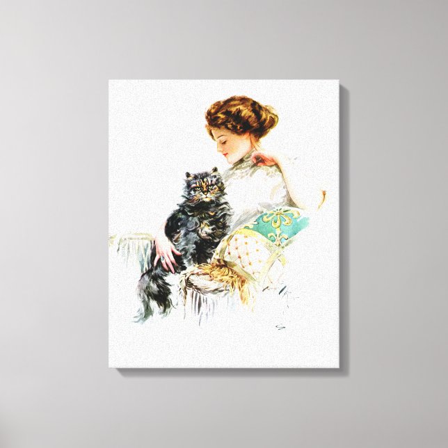 Harrison Fisher: Frau mit Katze Leinwanddruck (Vorderseite)