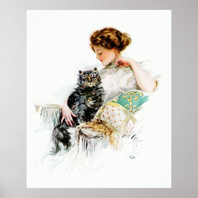 Harrison Fisher: Frau mit Katze Poster (Vorne)