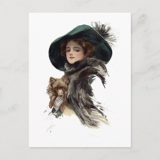 Harrison Fisher Girl in einem Aquamarinen Hut Postkarte (Vorderseite)