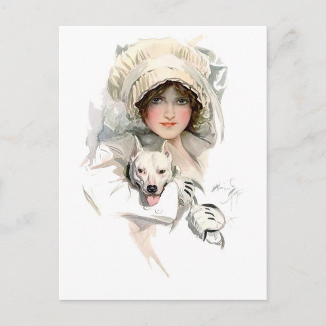 Harrison Fisher Girl und ihr Hund Postkarte (Vorderseite)