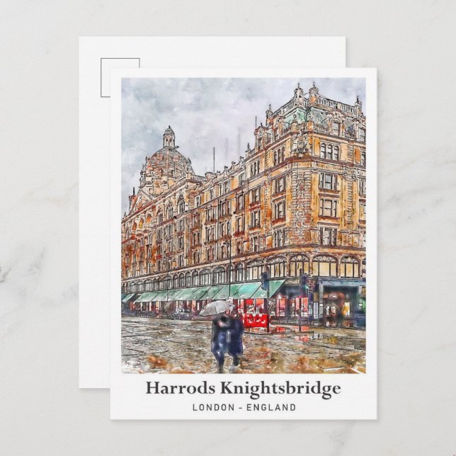 Harrods Knightsbridge London Travel Watercolor Postkarte (Vorne/Hinten)