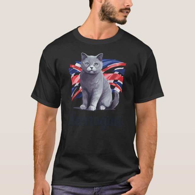 Harrogate British Flag Cat Great Britain Funny T-Shirt (Vorderseite)