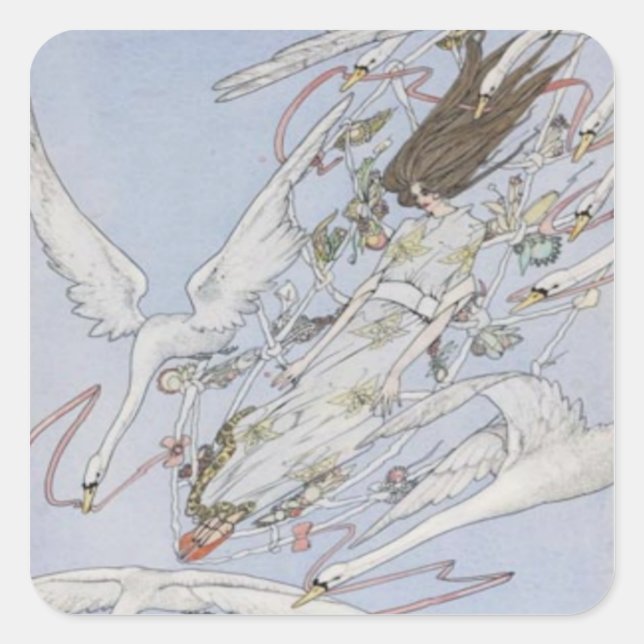 Harry Clarke Wild Swans Square Sticker (Vorderseite)