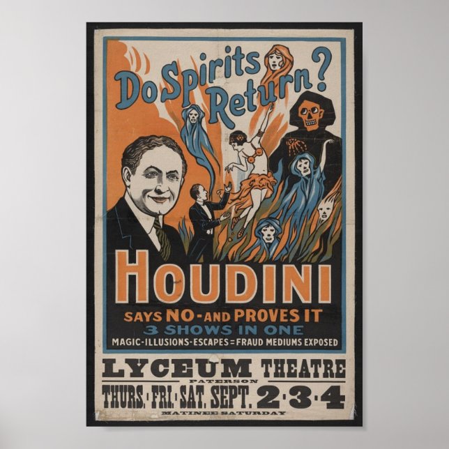 Harry Houdini Vintag Magician Performance Poster (Vorne)