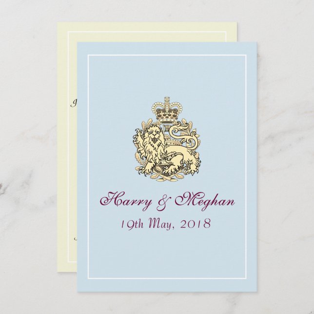 Harry Meghan Royal Wedding Posh Invitation (blau) Einladung (Vorne/Hinten)
