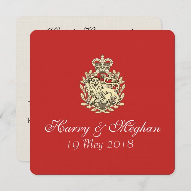 Harry Meghan Royal Wedding Red Invitation (Square) Einladung (Vorne/Hinten)