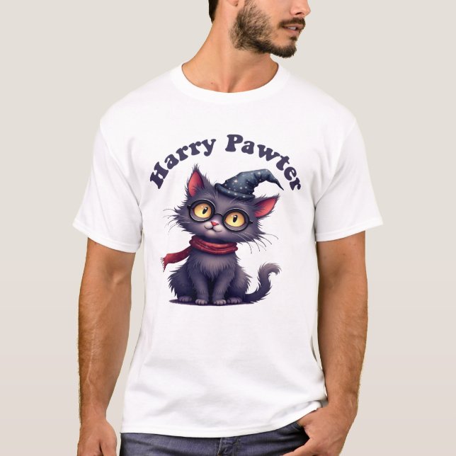 Harry Pawter Magic Cat T - Shirt - Funny Wizard Ca (Vorderseite)